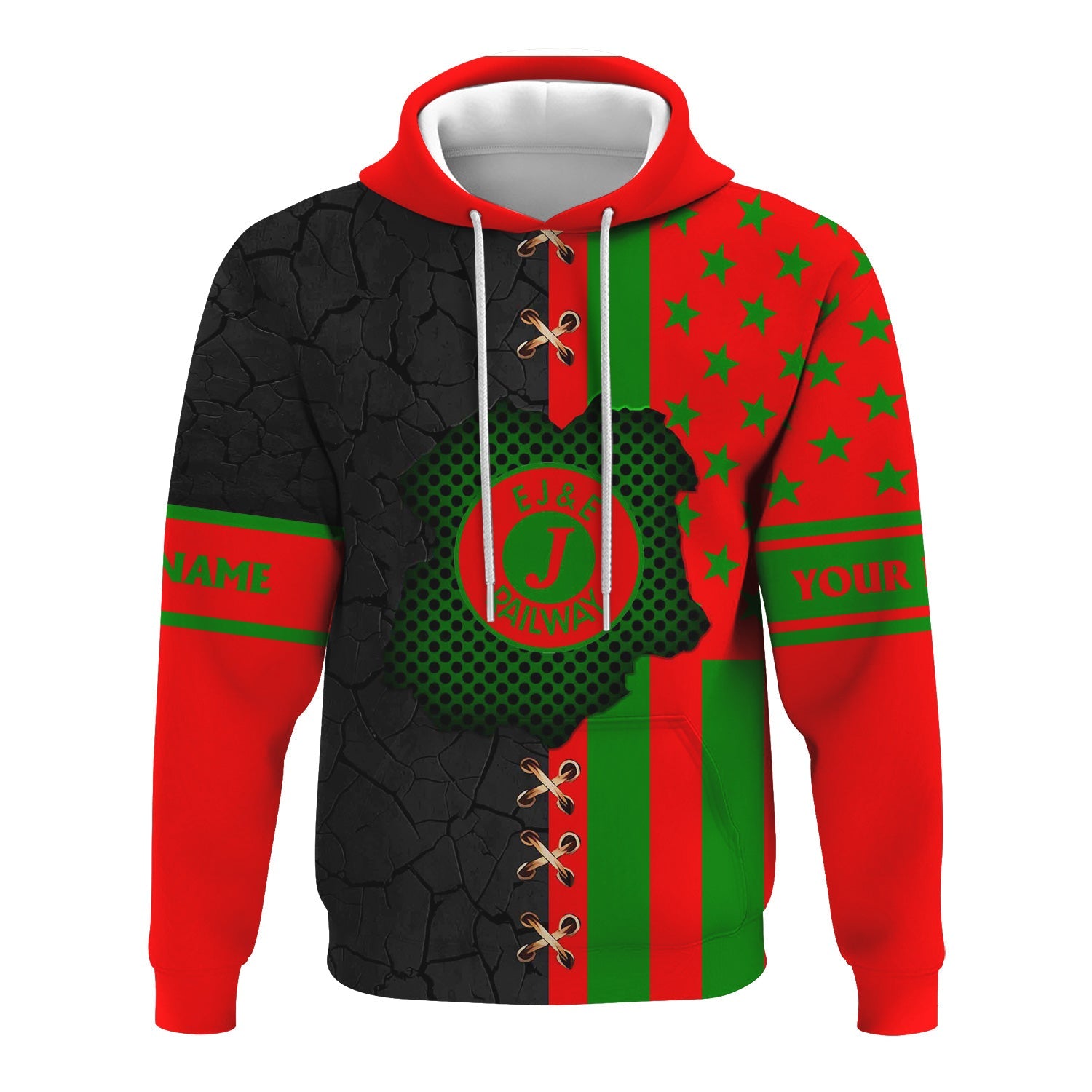 Railspirit Personalized Elgin Joliet And Eastern Railroad Hoodie American Flag with Crack Effect Train Zip Up Hoodie