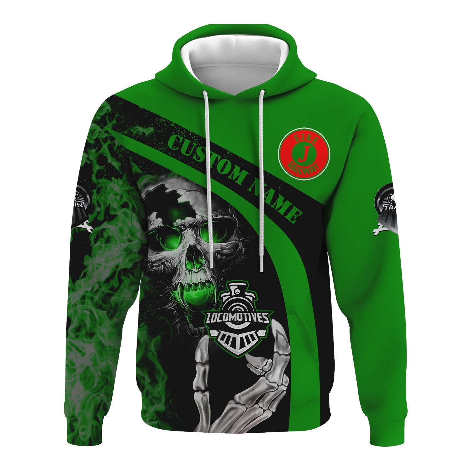 Railspirit Personalized Elgin Joliet And Eastern Railroad Hoodie Flame Skull Design Train Zip Up Hoodie for Locomotive Fans