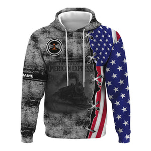 Railspirit Personalized Bessemer And Lake Erie Railroad Hoodie Retro American Express Train With USA Flag Zip Up Hoodie