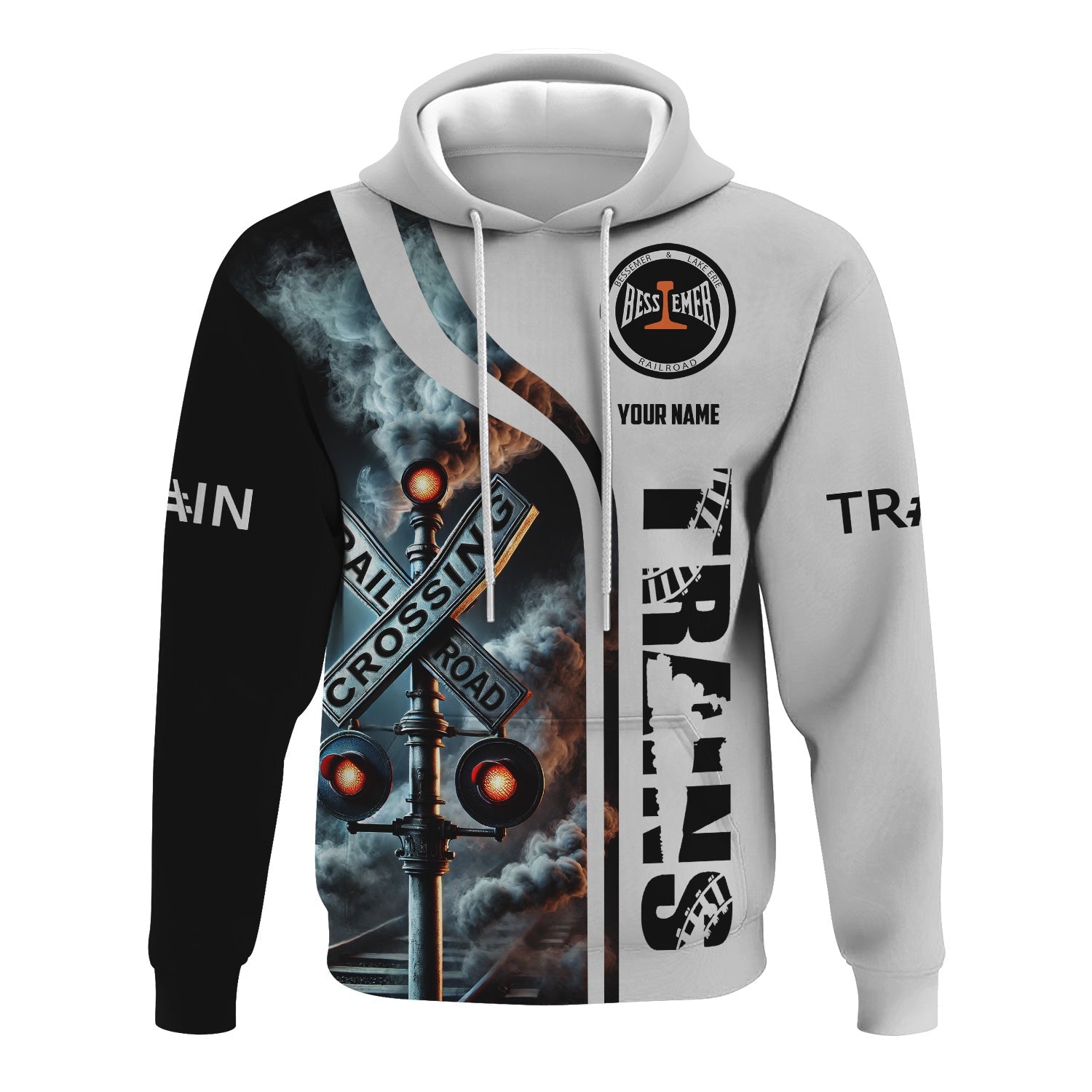 Railspirit Custom Name Bessemer And Lake Erie Railroad Hoodie Railroad Crossing Sign Printed Zip Hoodie