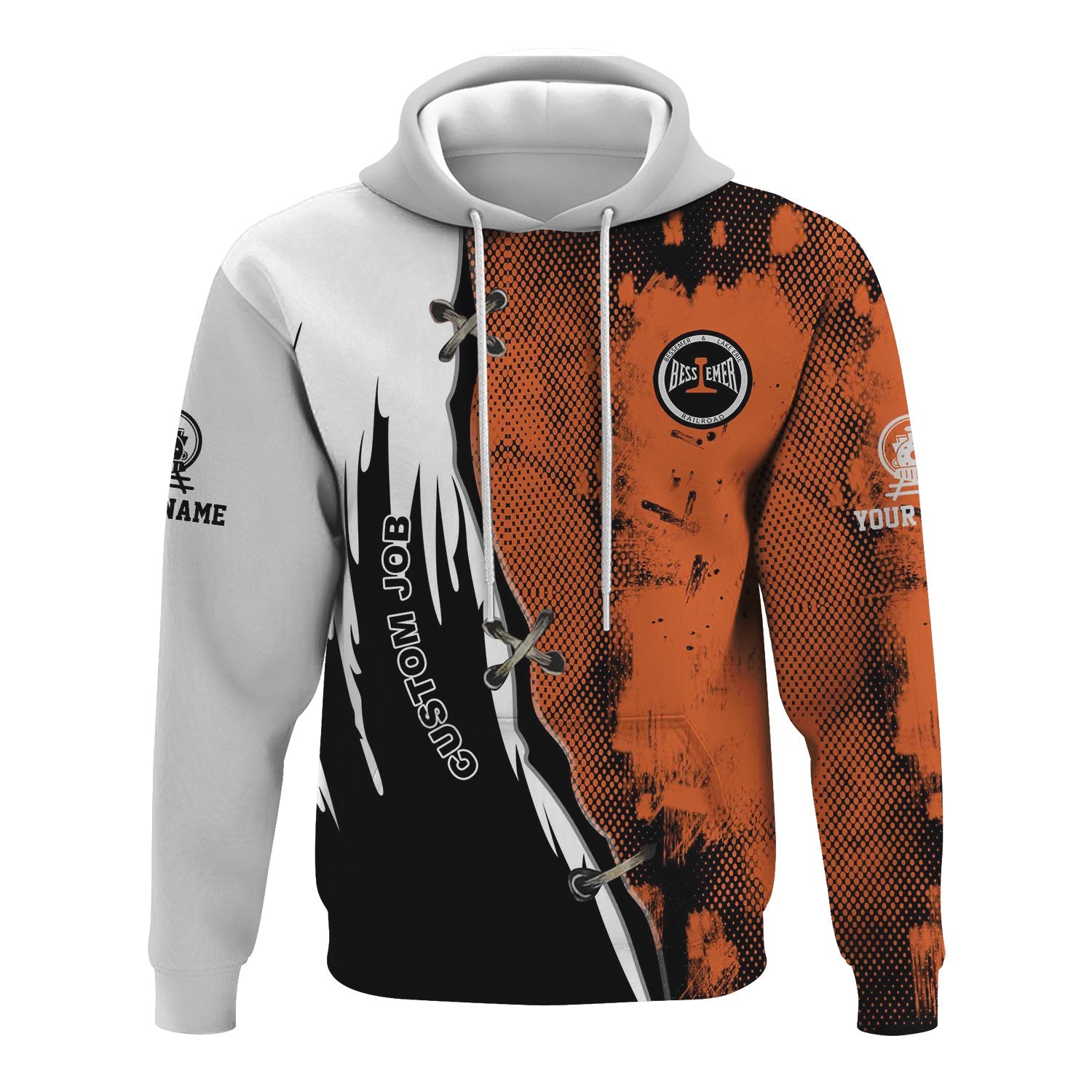 Railspirit Personalized Bessemer And Lake Erie Railroad Hoodie Retro Stitches Design with Custom Position Train Zip Up Hoodie