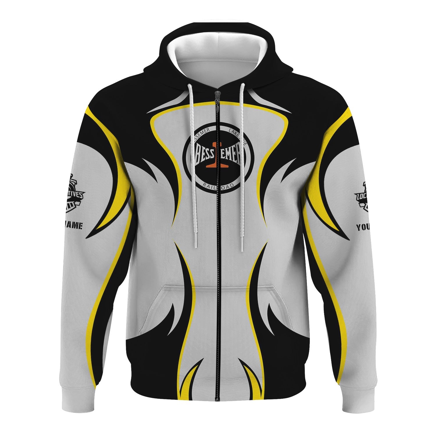 Railspirit Personalized Bessemer And Lake Erie Railroad Hoodie Distinctive Flame Style Zip Up Hoodie For Steam Engine Addict