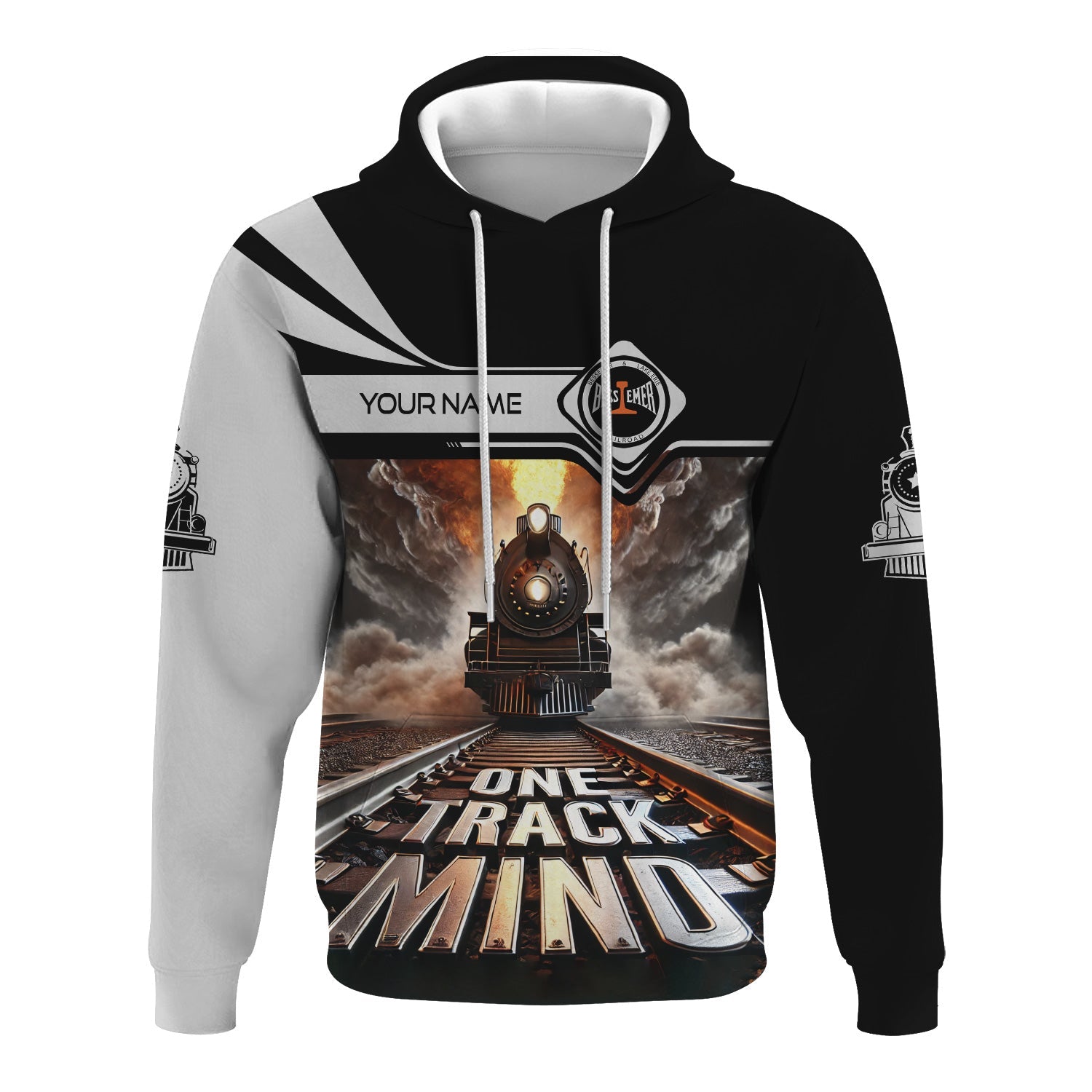 Railspirit Personalized Bessemer And Lake Erie Railroad Hoodie One Track Mind Train Printed ZIp Up Hoodie