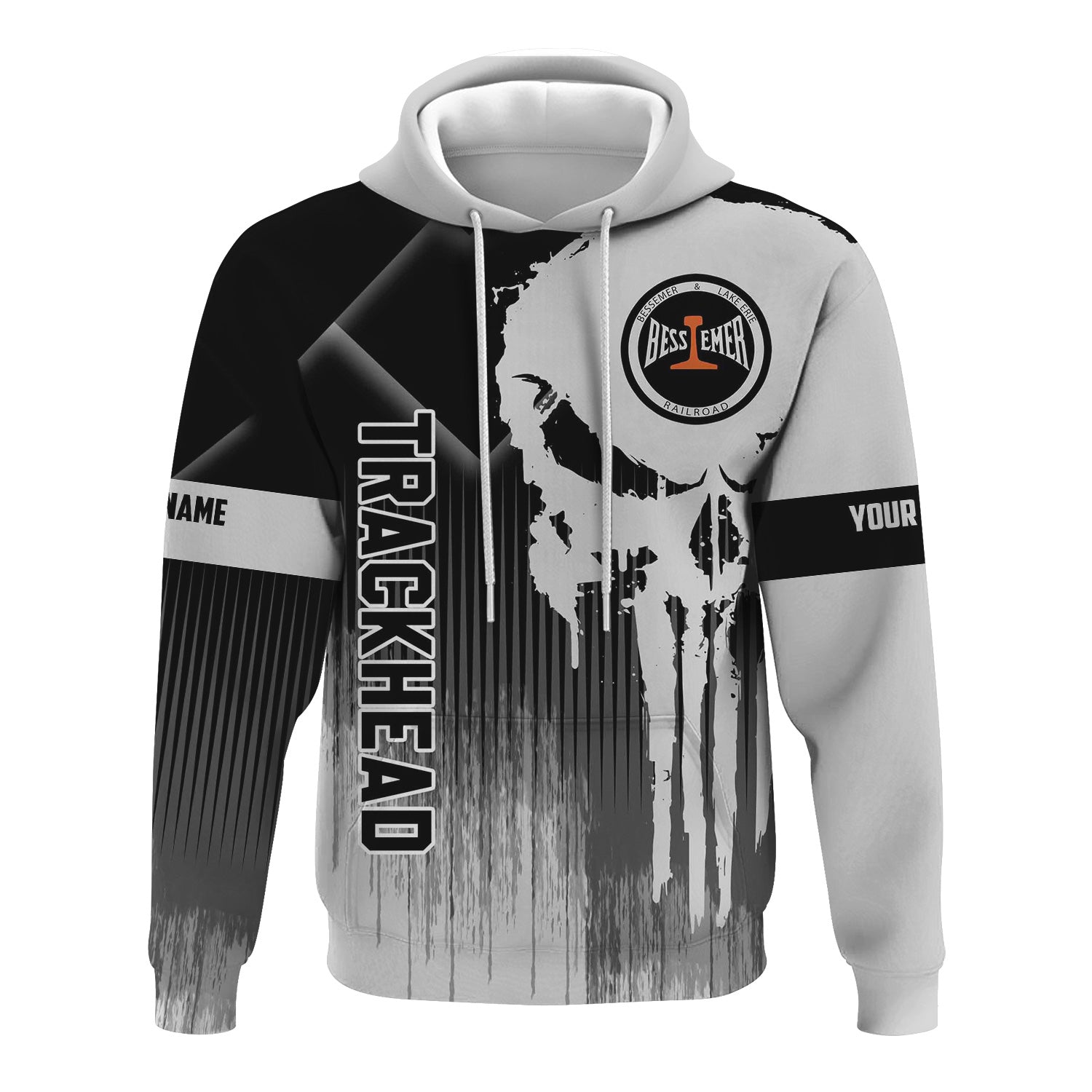 Railspirit Personalized Bessemer And Lake Erie Railroad Hoodie Skull Design with Custom Job Train Zip Up Hoodie for Trackhead Crew