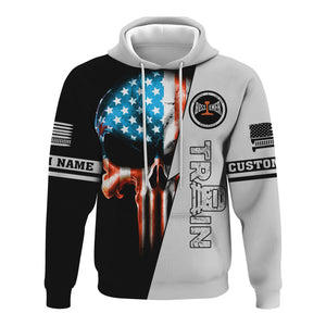Railspirit Personalized Bessemer And Lake Erie Railroad Hoodie Train Skull American Flag Zip Up Hoodie All Over Print