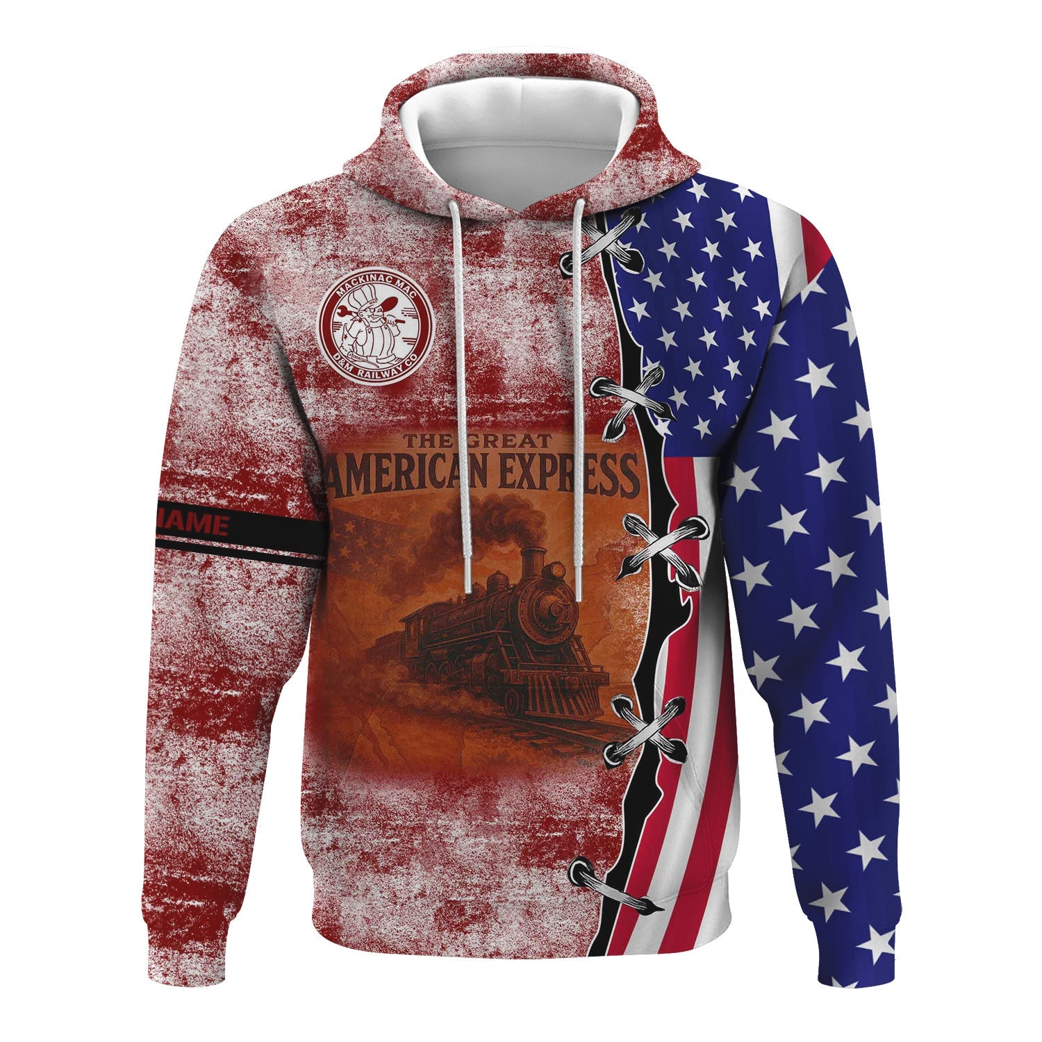 Railspirit Personalized Detroit & Mackinac Railroad Hoodie Retro American Express Train With USA Flag Zip Up Hoodie