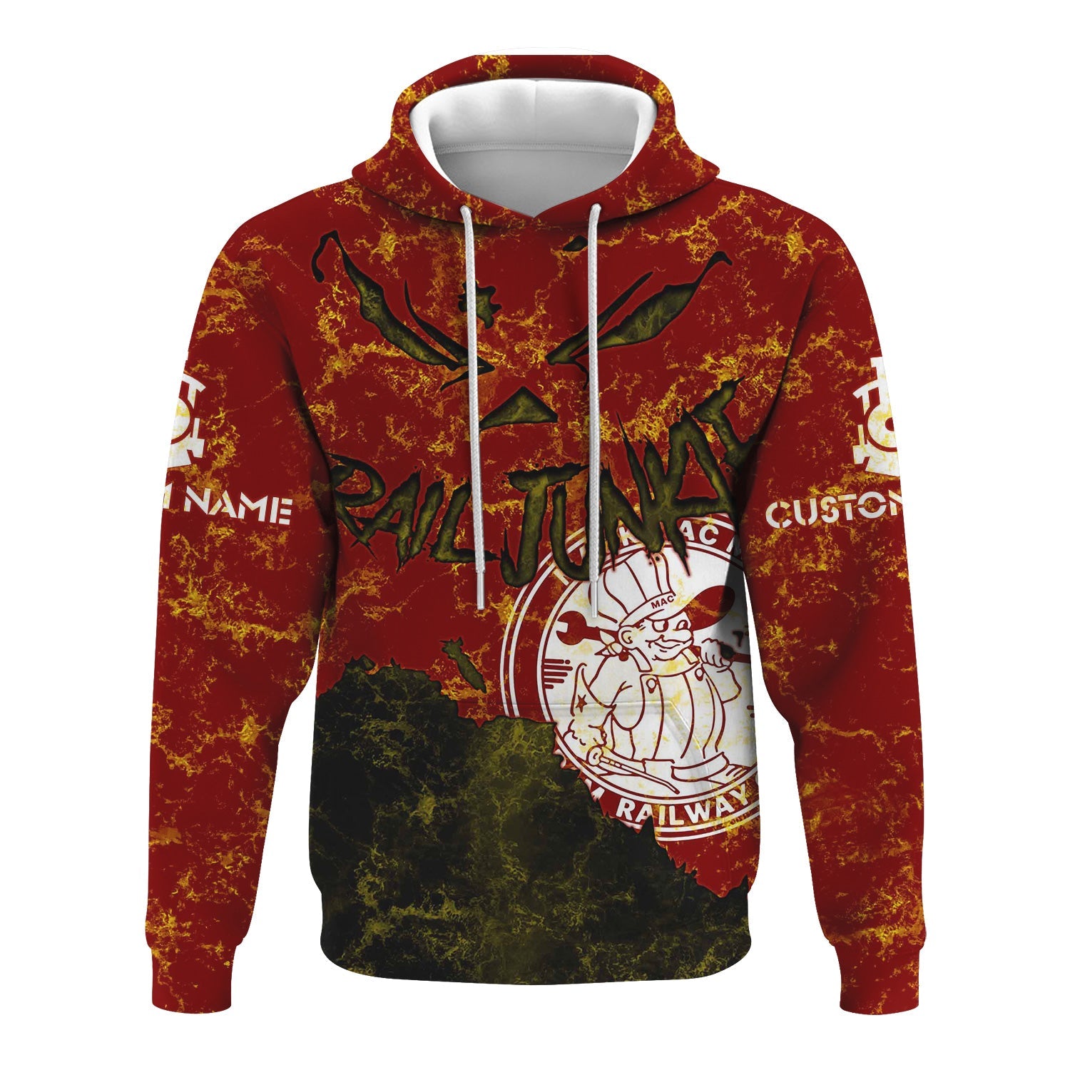 Railspirit Personalized Detroit & Mackinac Railroad Hoodie Torn Graphic Style Train Zip Up Hoodie For Rail Junkie