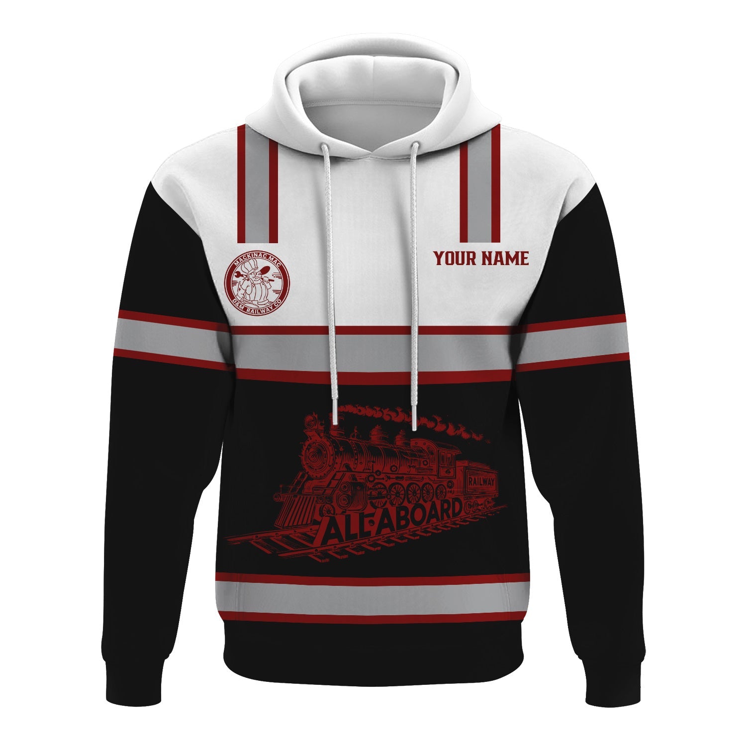 Railspirit Custom Name Detroit & Mackinac Railroad Hoodie Eat Train Sleep Repeat Printed Train Zip Hoodie