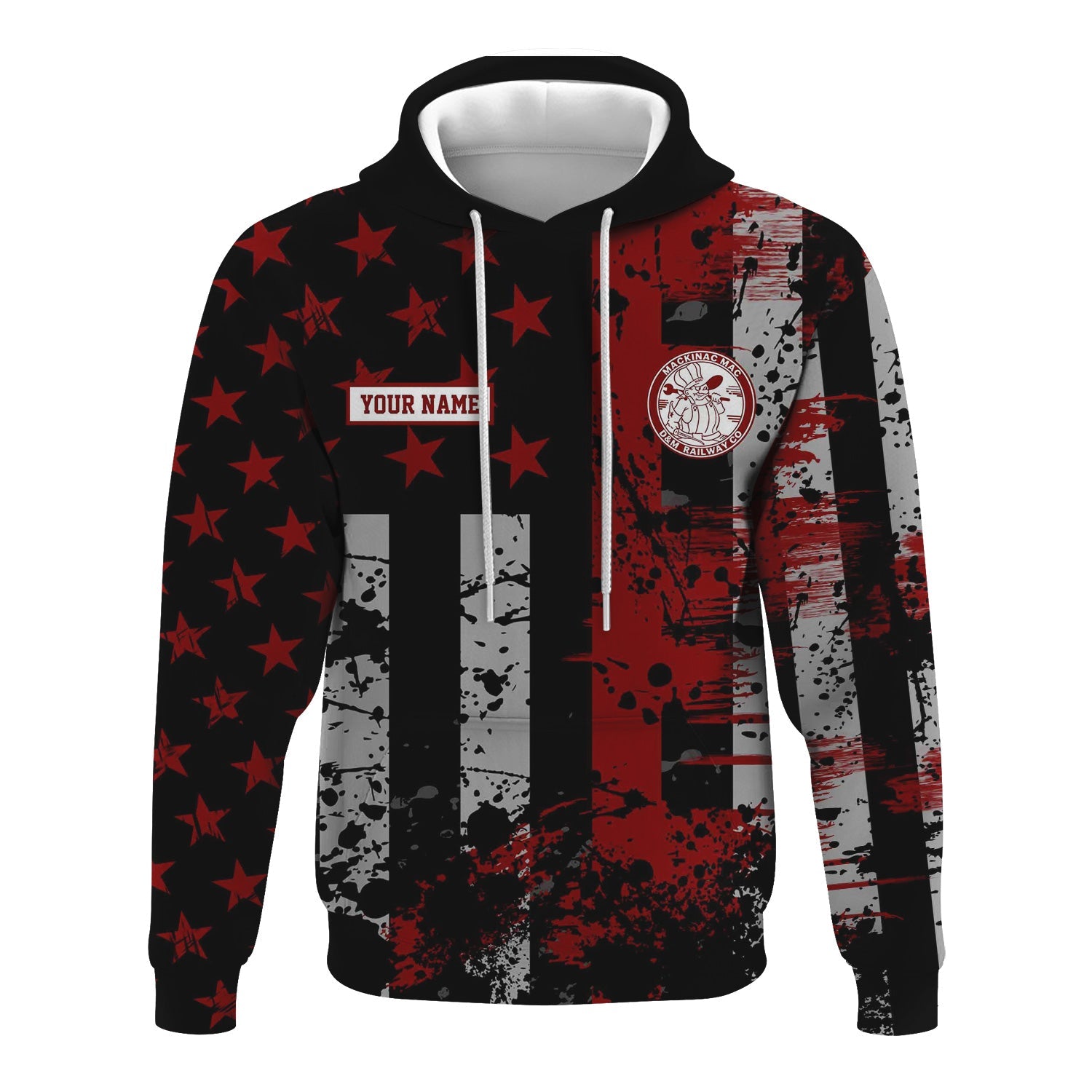 Railspirit Personalized Detroit & Mackinac Railroad Hoodie Artistic Paint American Flag Style Train Zip Up Hoodie