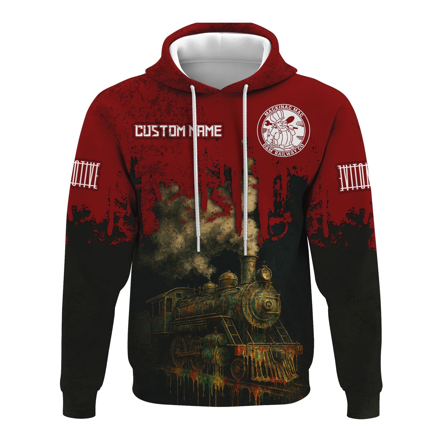 Railspirit Personalized Detroit & Mackinac Railroad Hoodie Vintage Train Art Style Zip Up Hoodie For Locomotive Fans