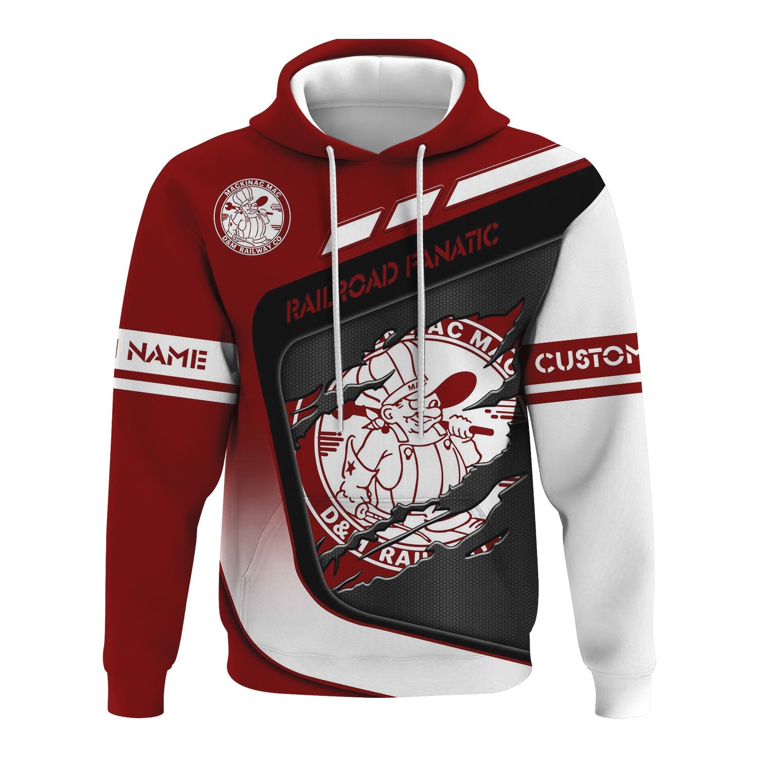 Railspirit Personalized Detroit & Mackinac Railroad Hoodie Ripped Texture Style Train Zip Up Hoodie For Railroad Fanatic