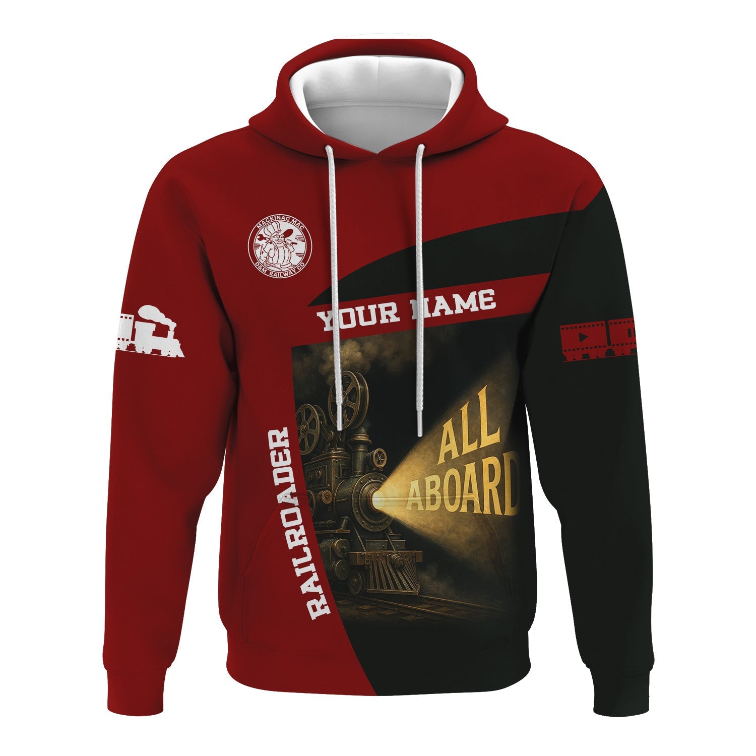 Railspirit Personalized Detroit & Mackinac Railroad Hoodie All Aboard Steam Train Movie Projector Style Zip Up Hoodie