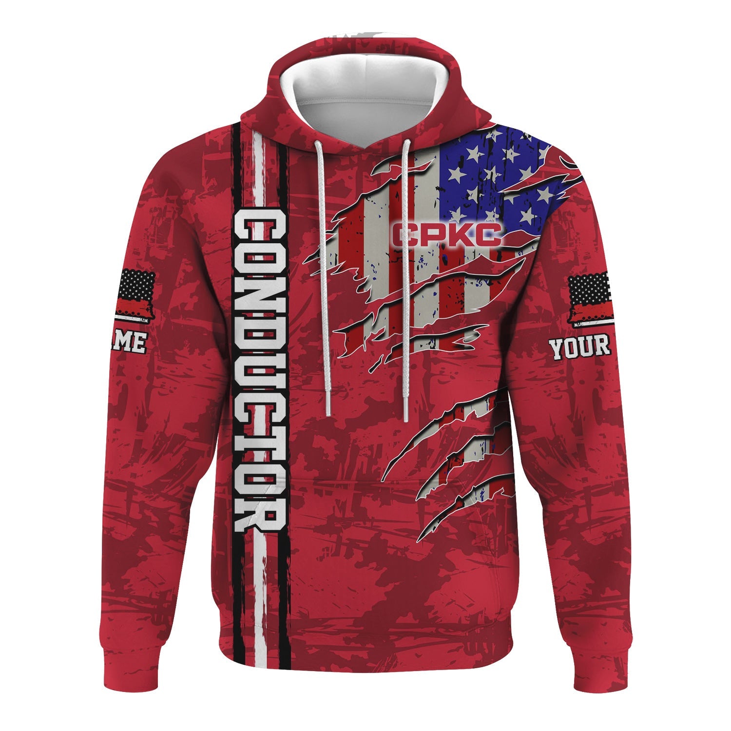 Railspirit Personalized Canadian Pacific Kansas City Hoodie USA Flag Claw Art with Custom Job CPKC Train Zip Up Hoodie