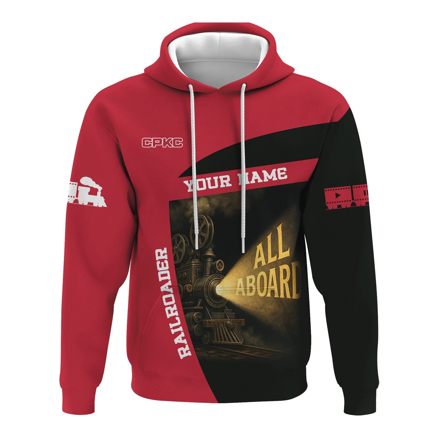 Railspirit Personalized Canadian Pacific Kansas City Hoodie All Aboard Steam Train Movie Projector Style CPKC Zip Up Hoodie