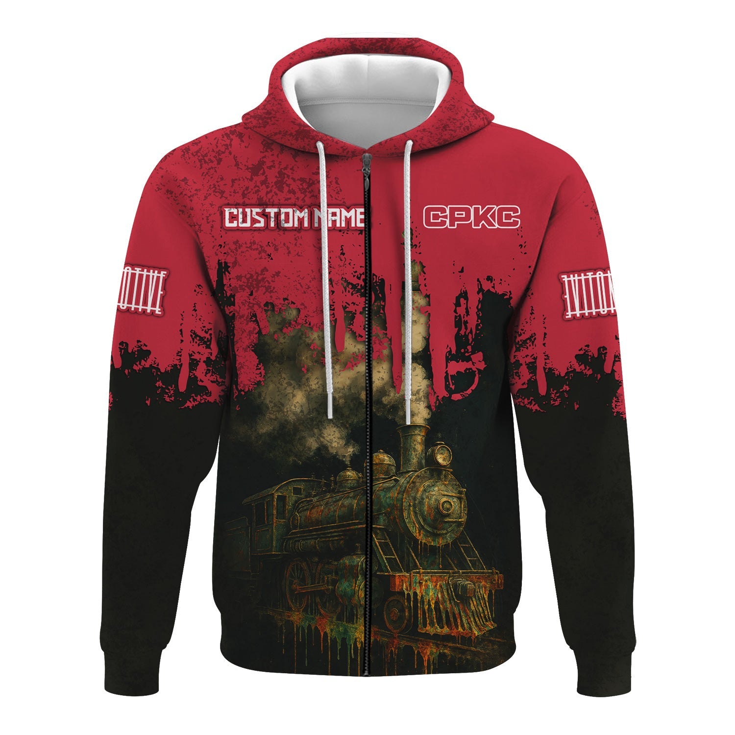 Railspirit Personalized Canadian Pacific Kansas City Hoodie Vintage Train Art Style CPKC Zip Up Hoodie For Locomotive Fans