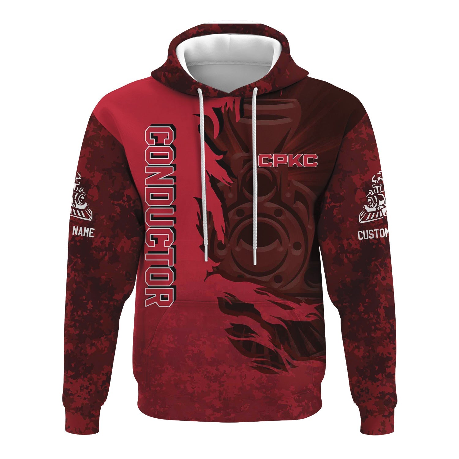 Railspirit Personalized Canadian Pacific Kansas City Hoodie Blazing Style with Custom Position CPKC Train Zip Up Hoodie