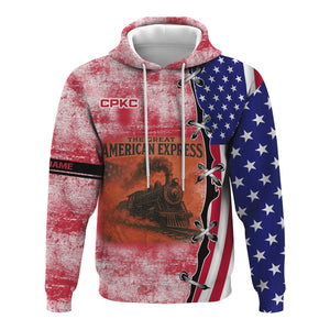 Railspirit Personalized Canadian Pacific Kansas City Hoodie Retro American Express Train With USA Flag CPKC Zip Up Hoodie