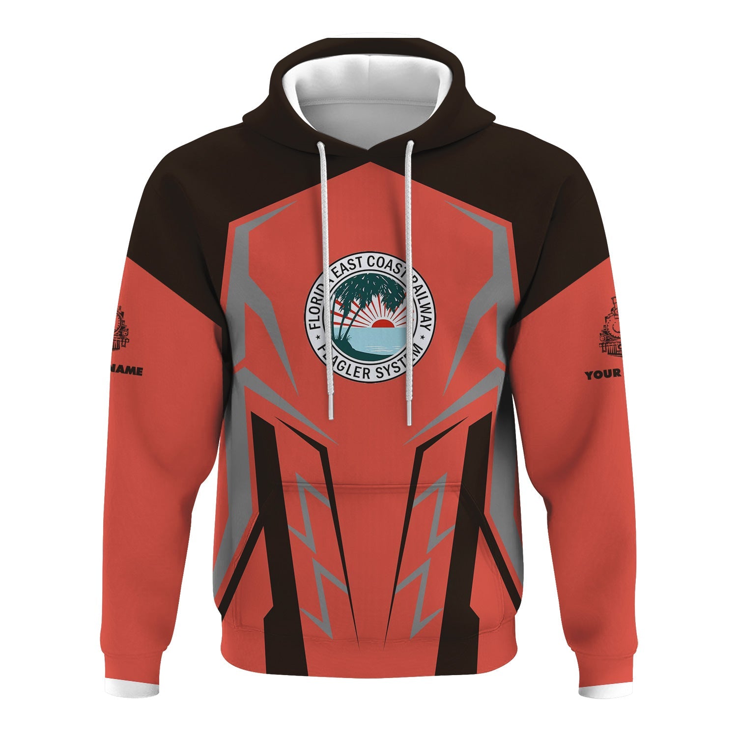 Railspirit Personalized Florida East Coast Railway Hoodie Futuristic Design with Custom Job Train Zip Up Hoodie