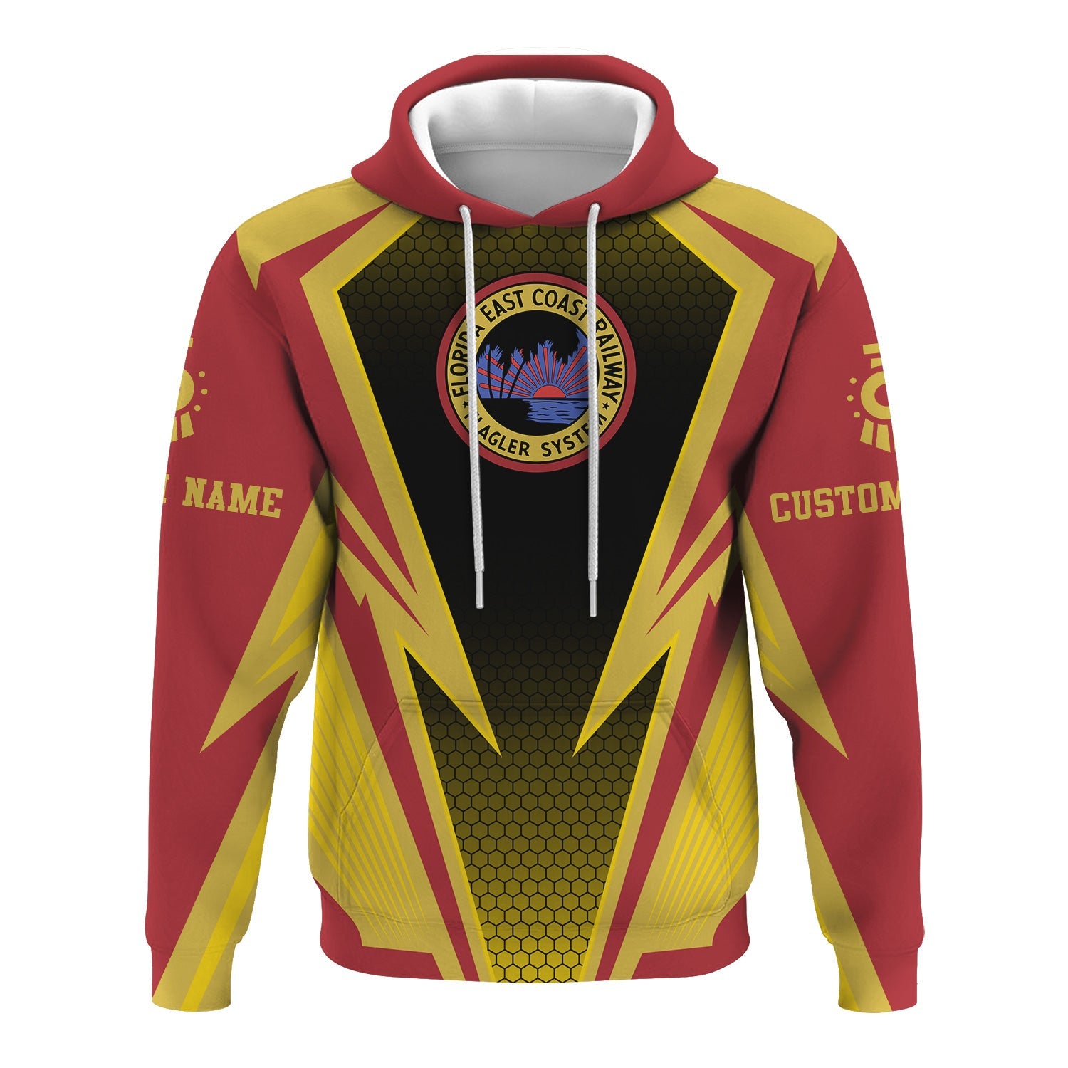 Railspirit Personalized Florida East Coast Railway Hoodie Lightning Graphic Style Zip Up Hoodie Gift Idea For Train Lover