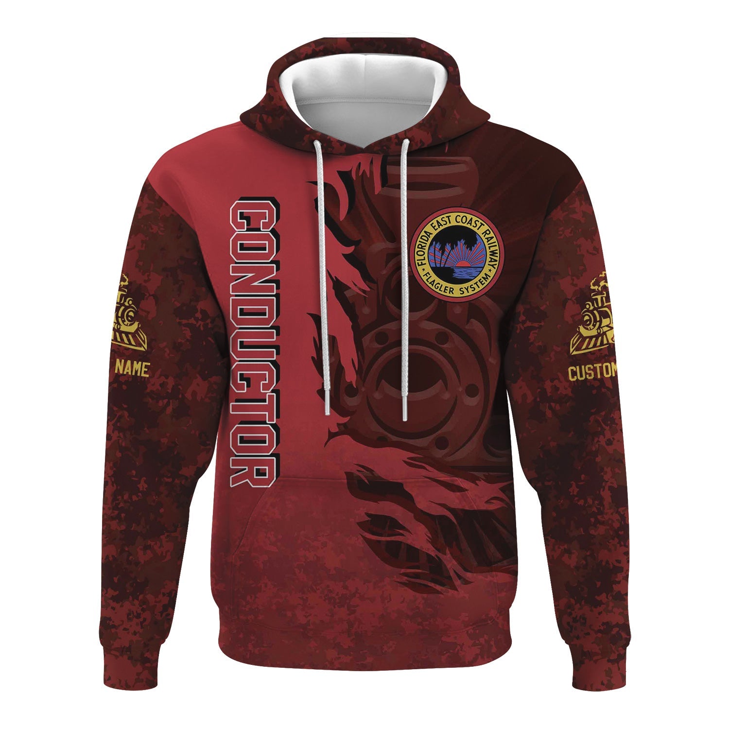 Railspirit Personalized Florida East Coast Railway Hoodie Blazing Style with Custom Position Train Zip Up Hoodie