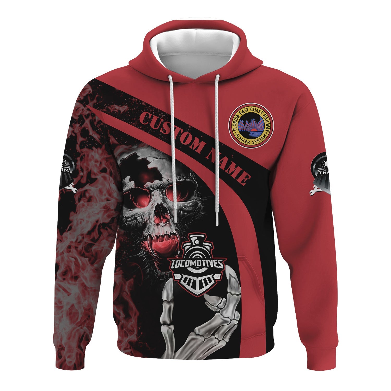 Railspirit Personalized Florida East Coast Railway Hoodie Flame Skull Design Train Zip Up Hoodie for Locomotive Fans