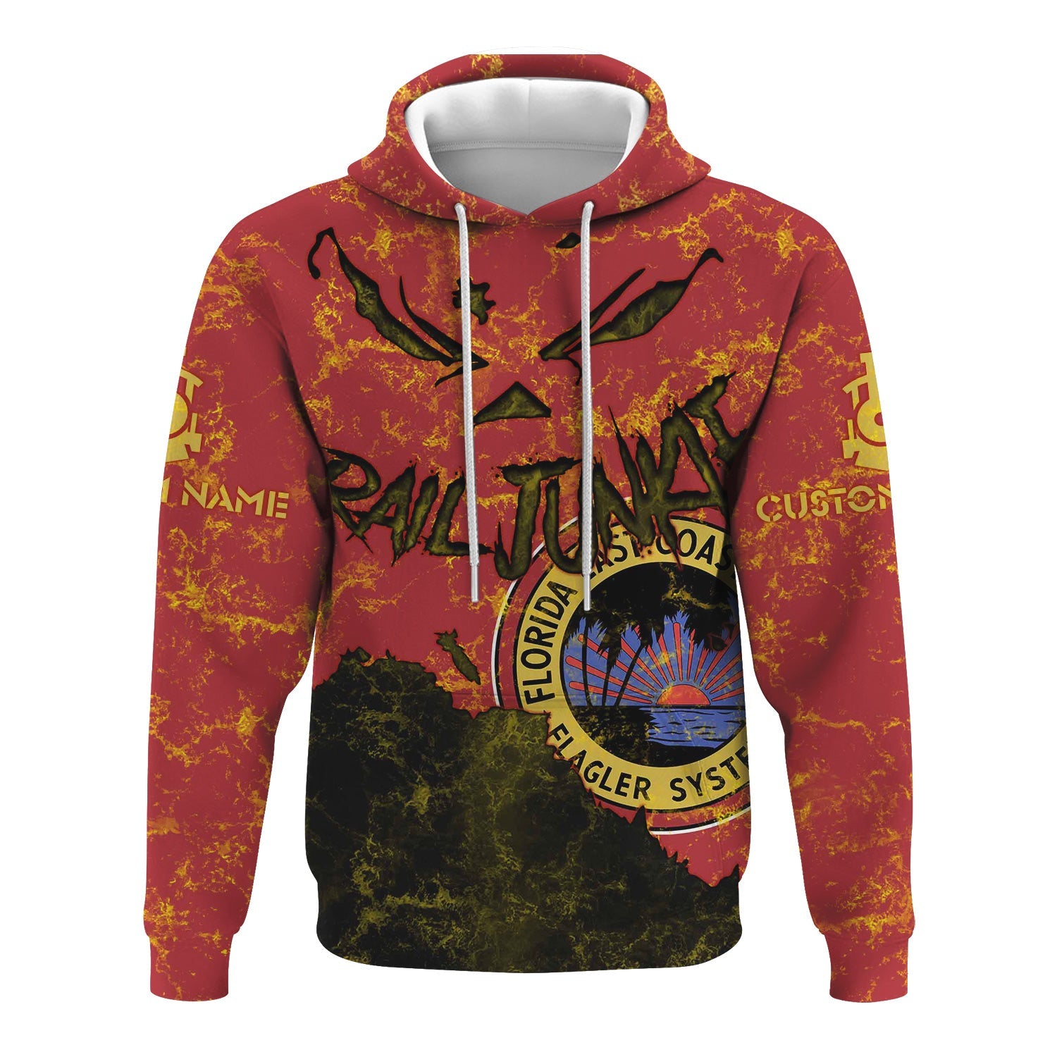 Railspirit Personalized Florida East Coast Railway Hoodie Torn Graphic Style Train Zip Up Hoodie For Rail Junkie