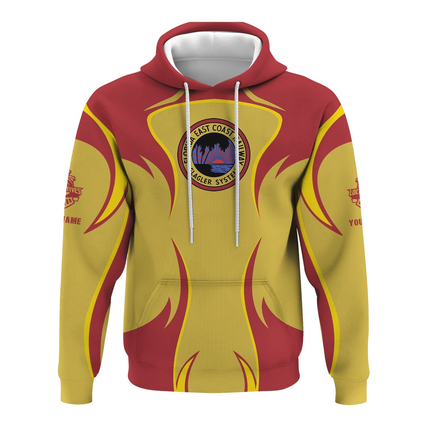 Railspirit Personalized Florida East Coast Railway Hoodie Distinctive Flame Style Zip Up Hoodie For Steam Engine Addict