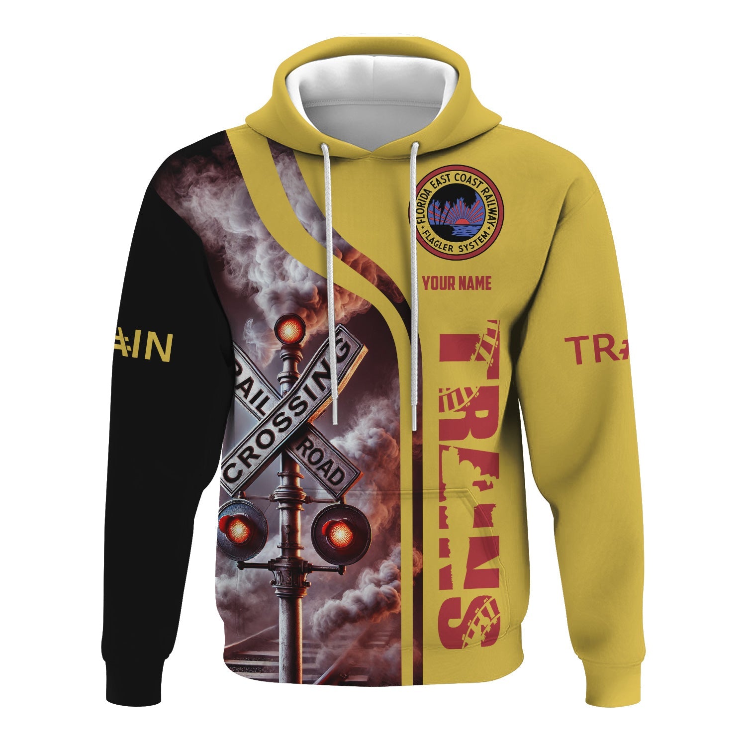 Railspirit Custom Name Florida East Coast Railway Hoodie Railroad Crossing Sign Printed Zip Hoodie