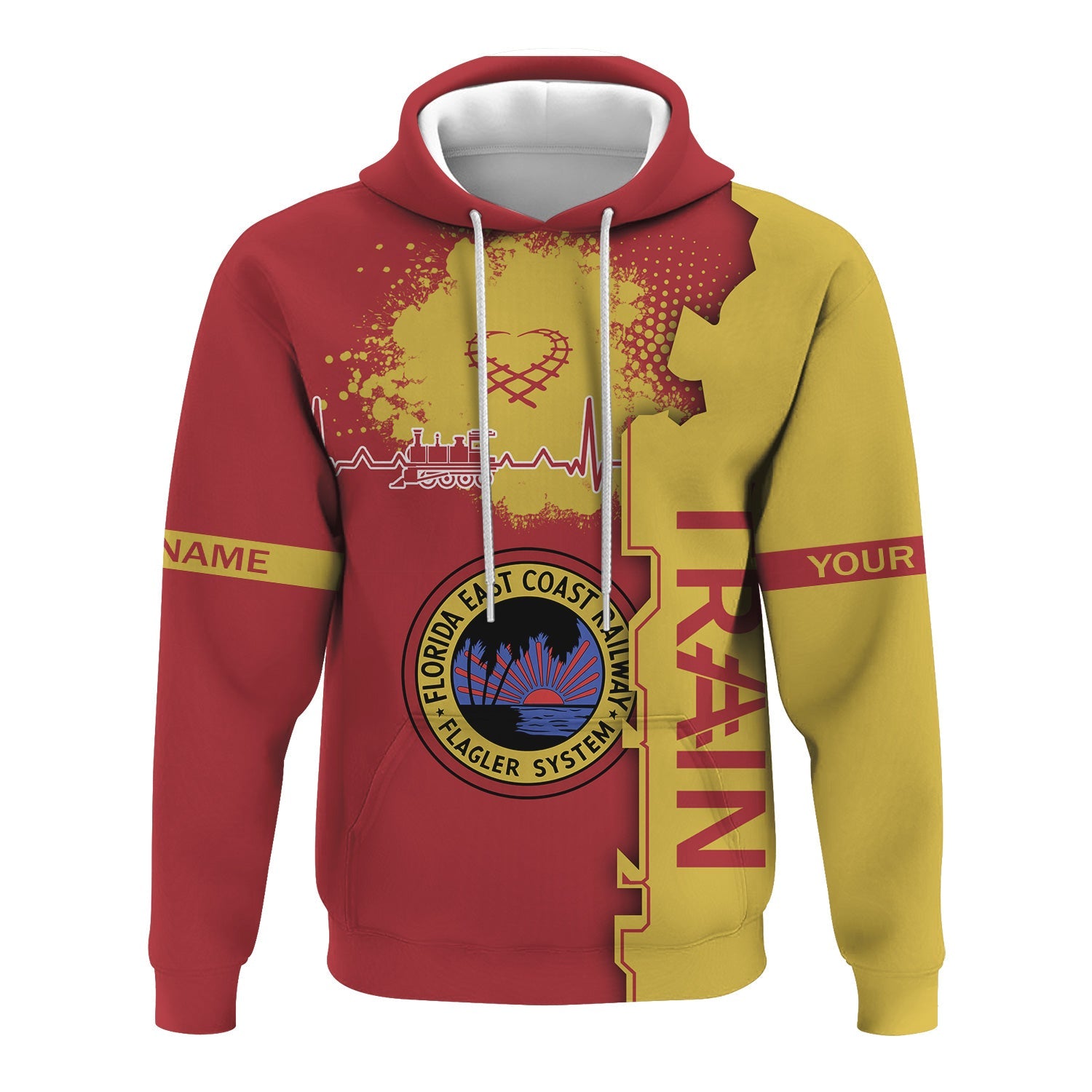 Railspirit Personalized Florida East Coast Railway Hoodie Engine Heartbeat and Track Love Style Zip Up Hoodie Gift Idea For Train Lovers