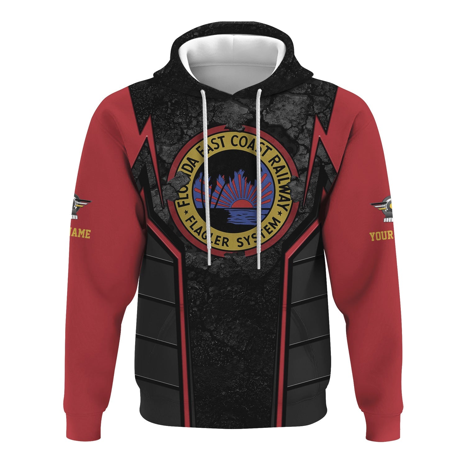 Railspirit Personalized Florida East Coast Railway Hoodie Cracked Metal Design Train Zip Up Hoodie for Rail Enthusiasts