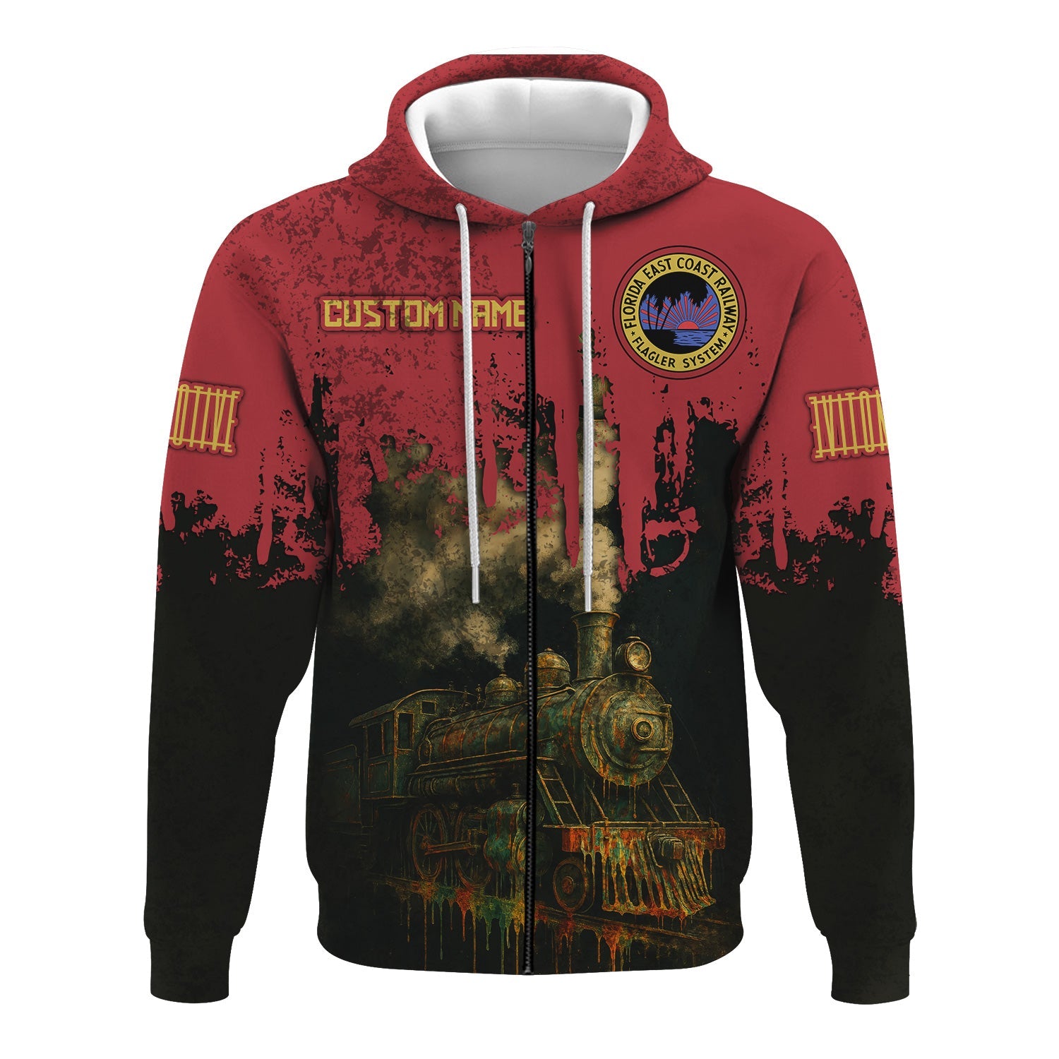 Railspirit Personalized Florida East Coast Railway Hoodie Vintage Train Art Style Zip Up Hoodie For Locomotive Fans