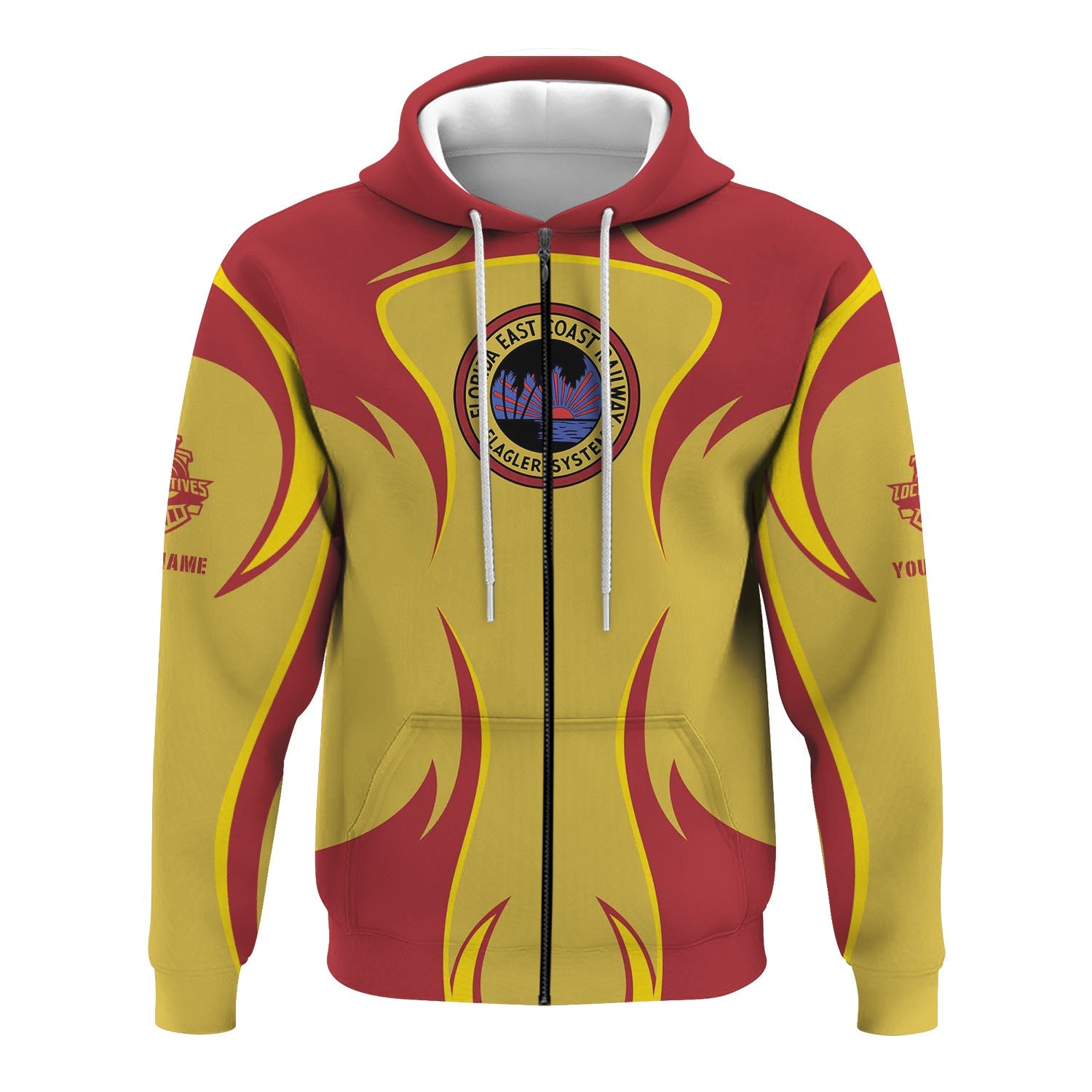 Railspirit Personalized Florida East Coast Railway Hoodie Distinctive Flame Style Zip Up Hoodie For Steam Engine Addict