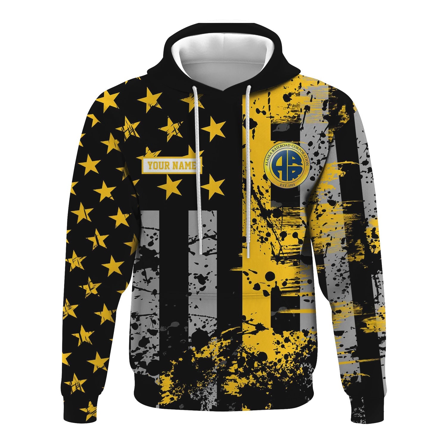 Railspirit Personalized Alaska Railroad Hoodie Artistic Paint American Flag Style Train Zip Up Hoodie