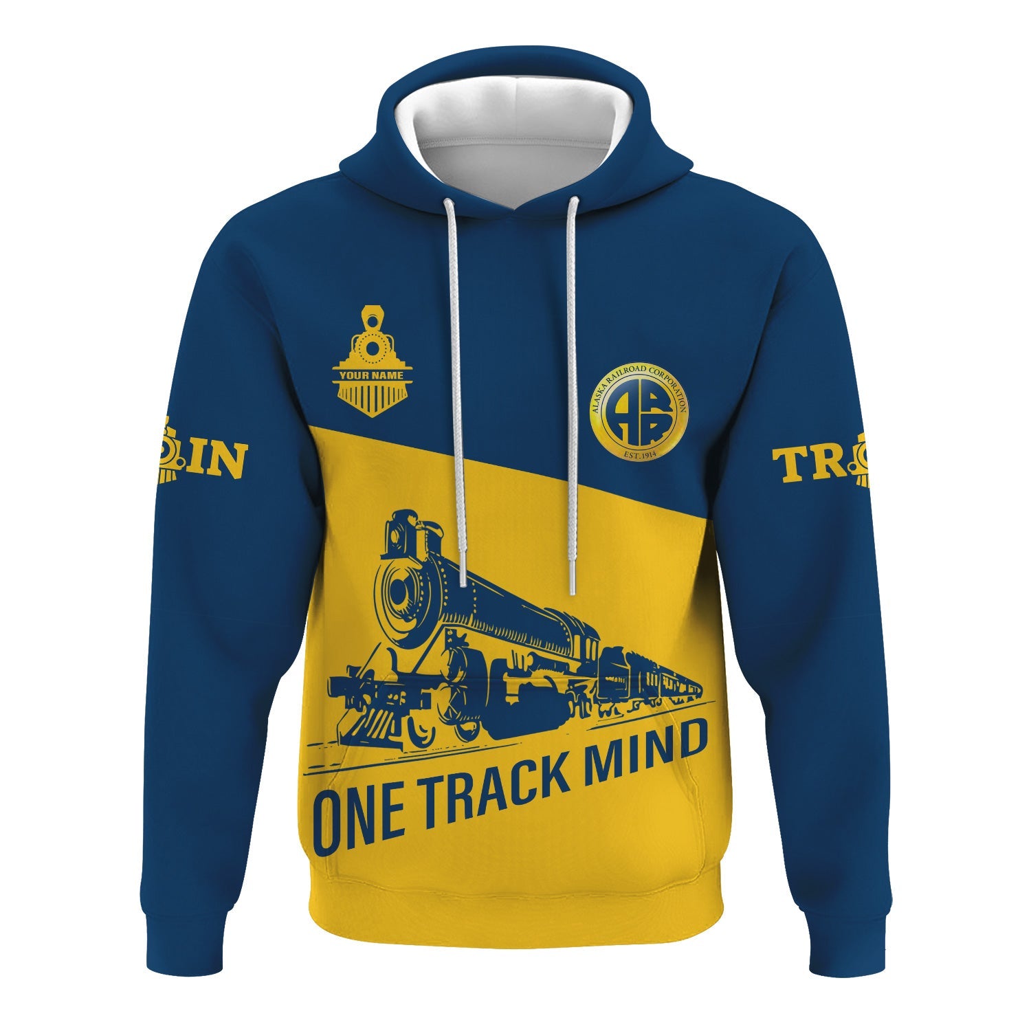 Railspirit Custom Name Alaska Railroad Hoodie One Track Mind Printed Zip Hoodie