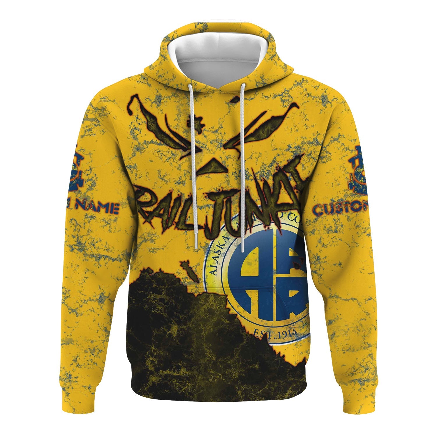 Railspirit Personalized Alaska Railroad Hoodie Torn Graphic Style Train Zip Up Hoodie For Rail Junkie