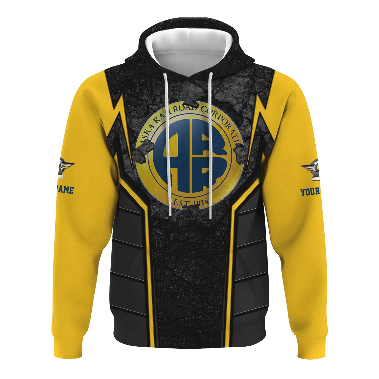 Railspirit Personalized Alaska Railroad Hoodie Cracked Metal Design Train Zip Up Hoodie for Rail Enthusiasts