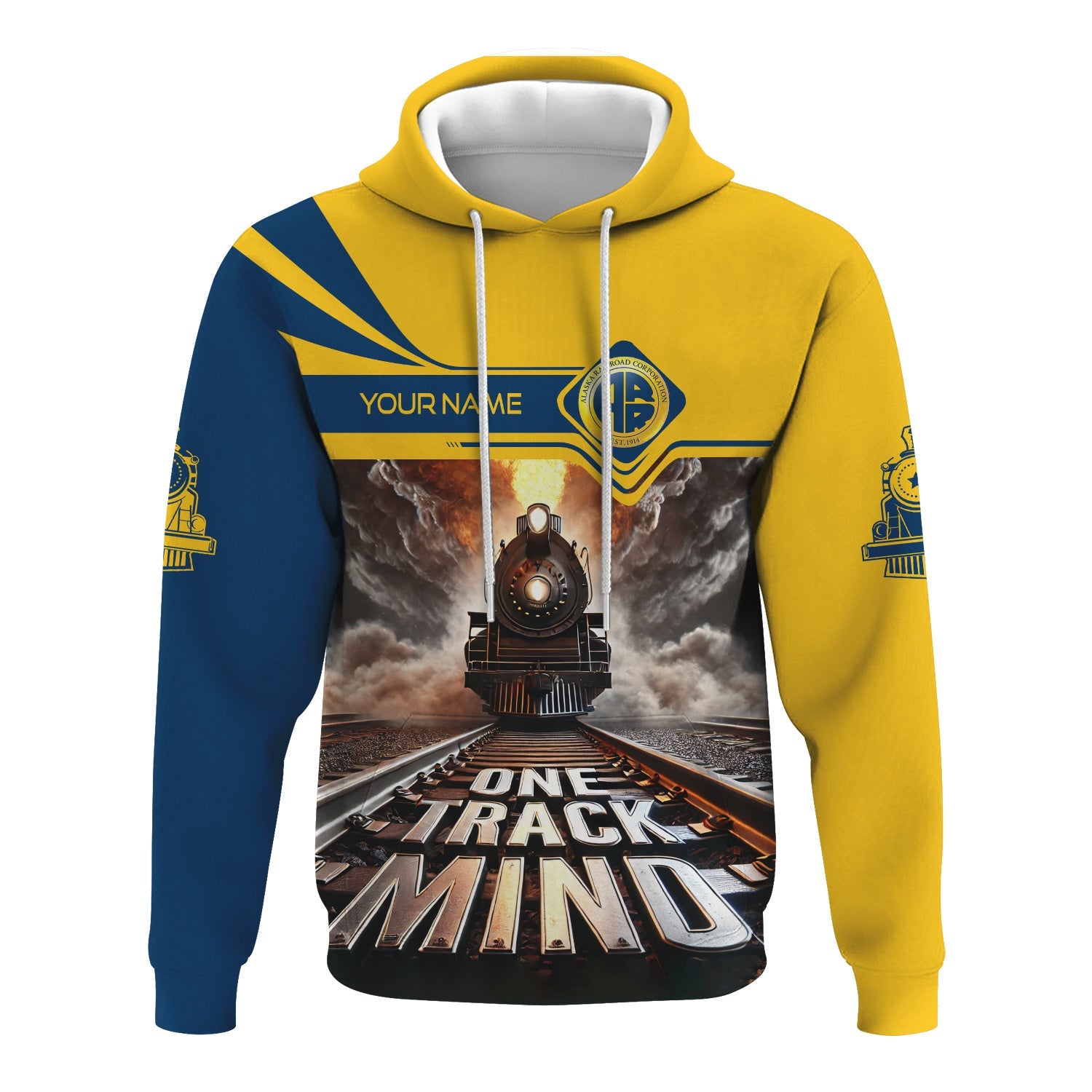 Railspirit Personalized Alaska Railroad Hoodie One Track Mind Train Printed ZIp Up Hoodie