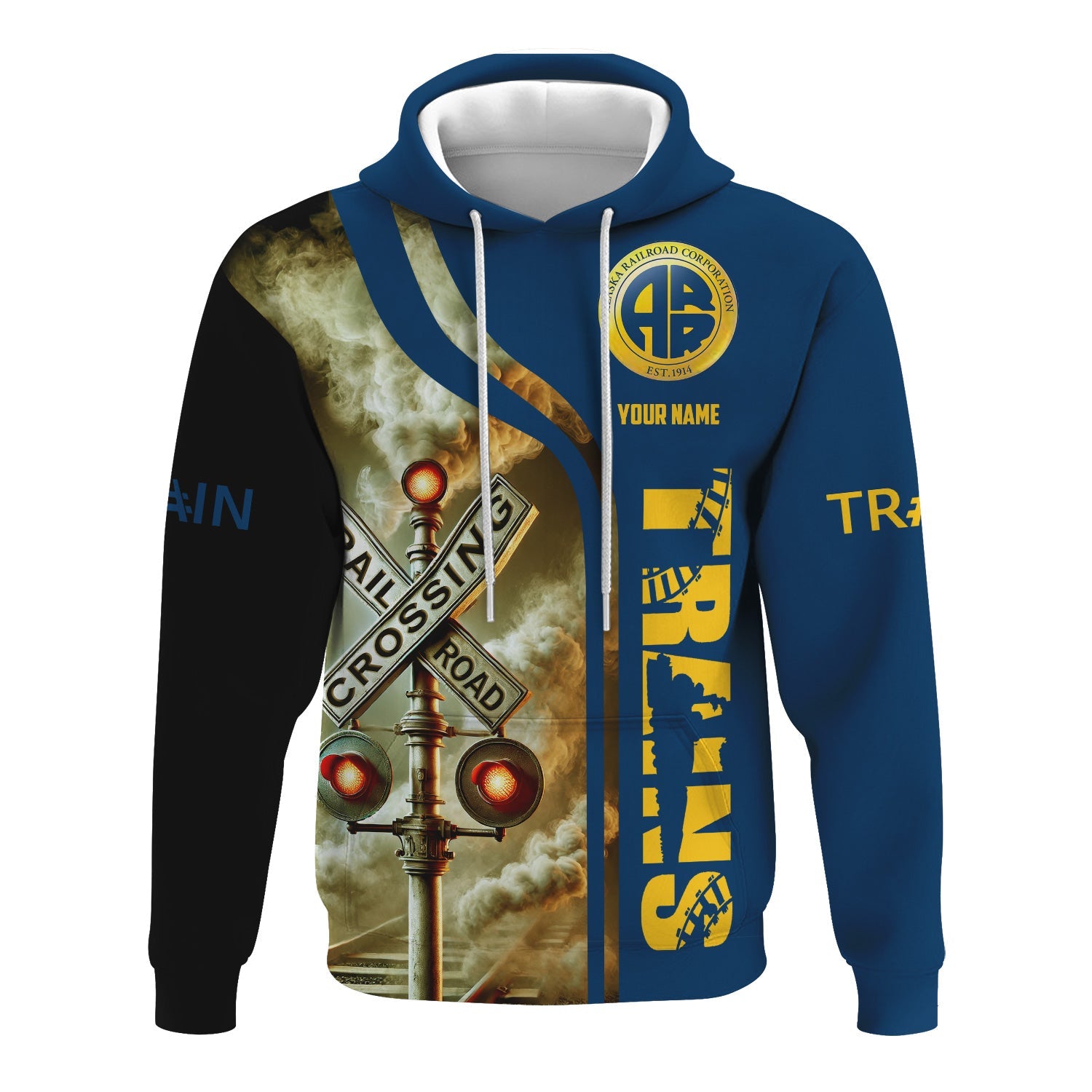 Railspirit Custom Name Alaska Railroad Hoodie Railroad Crossing Sign Printed Zip Hoodie