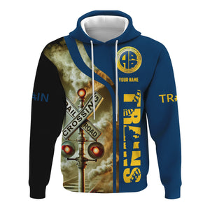 Railspirit Custom Name Alaska Railroad Hoodie Railroad Crossing Sign Printed Zip Hoodie
