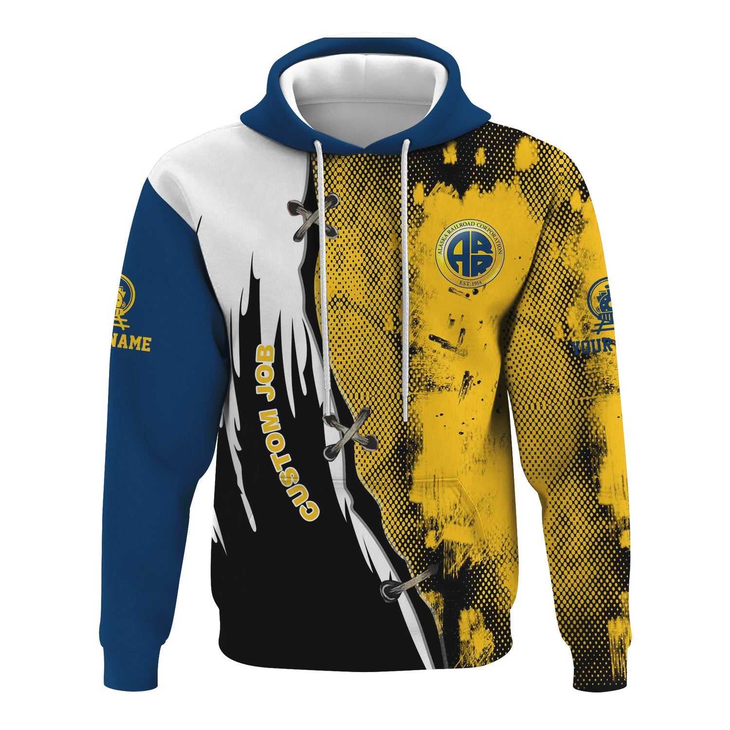 Railspirit Personalized Alaska Railroad Hoodie Retro Stitches Design with Custom Position Train Zip Up Hoodie