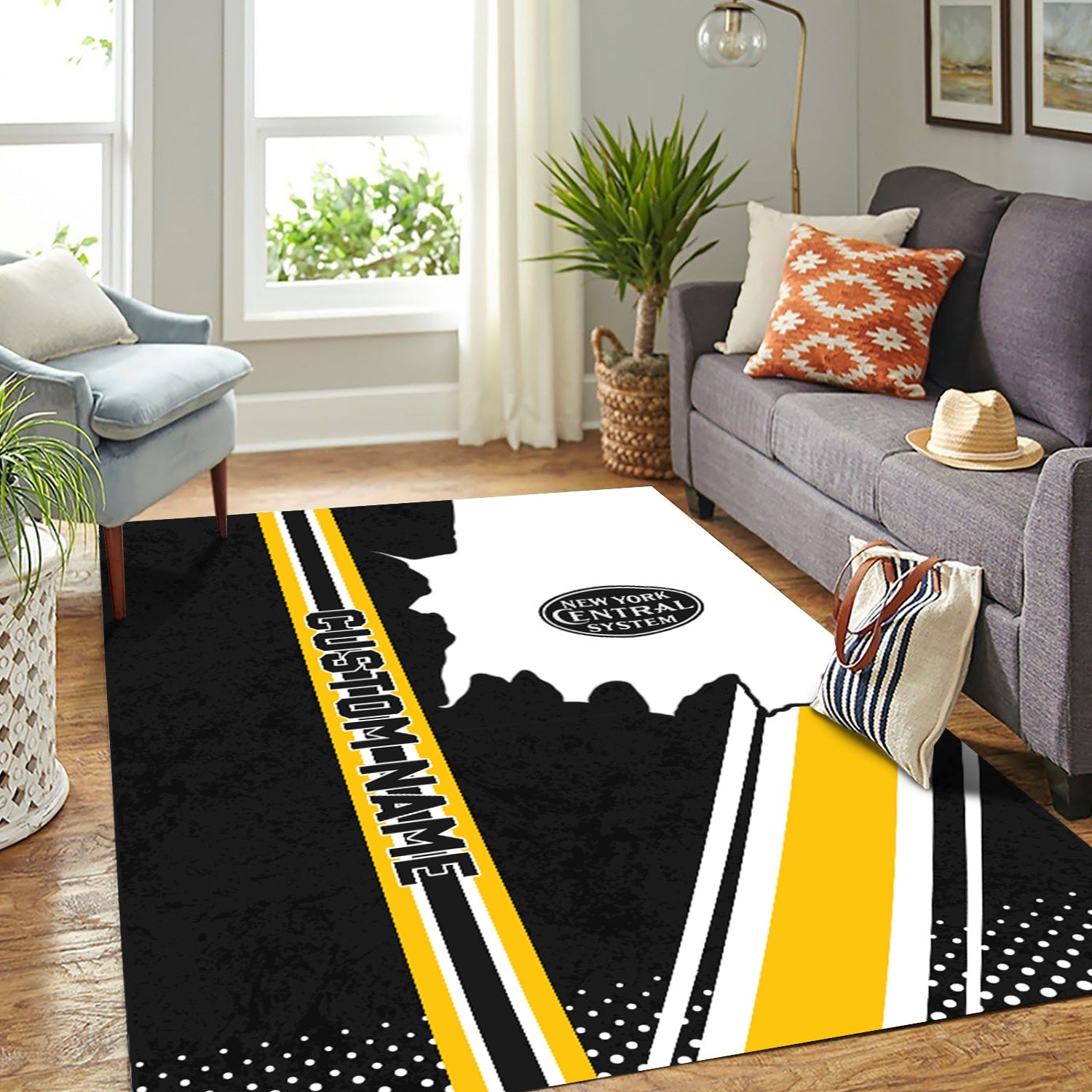 Railspirit Personalized New York Central Railroad Area Rug Vintage All Over Printed Rug