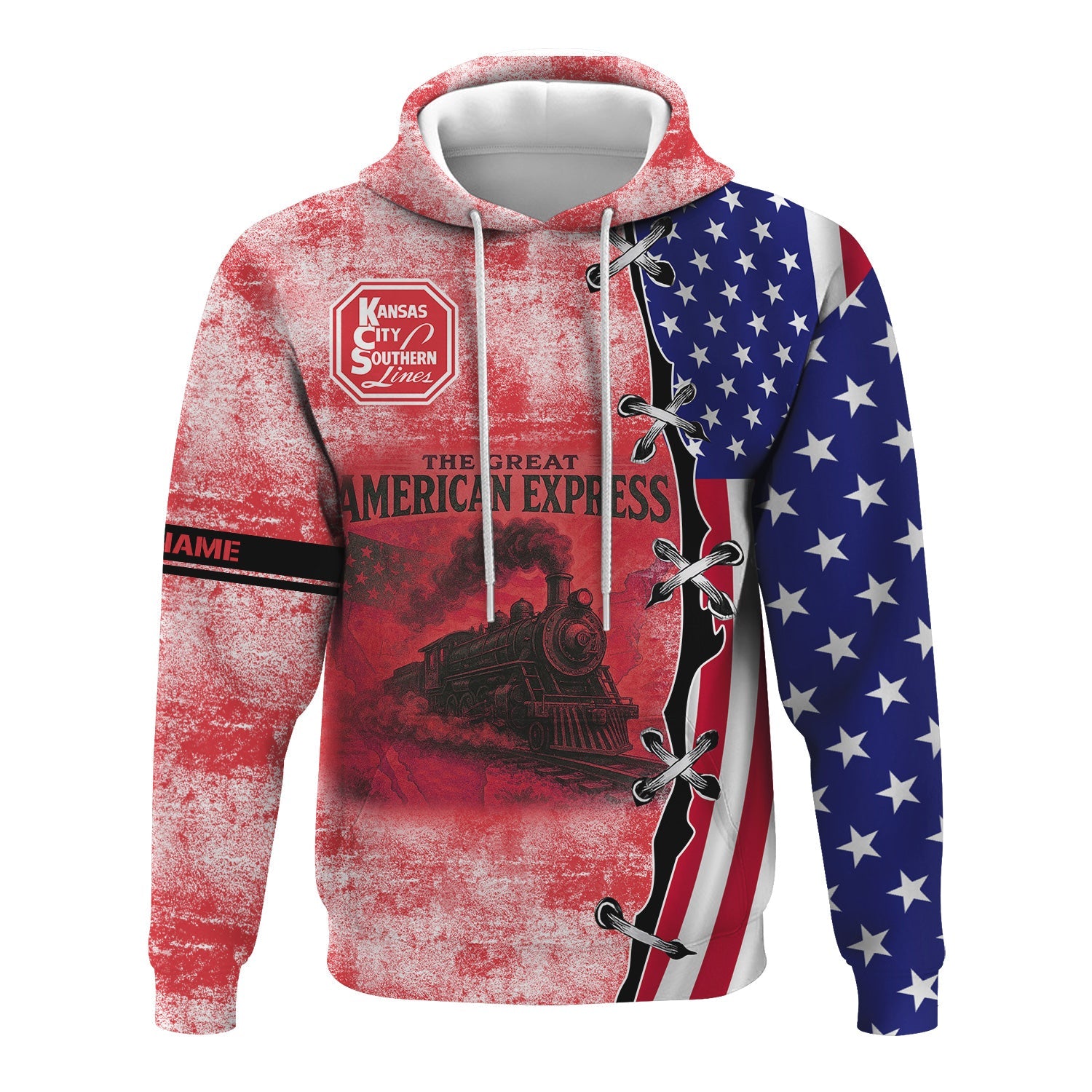Railspirit Personalized Kansas City Southern Hoodie Retro American Express Train With USA Flag Zip Up Hoodie