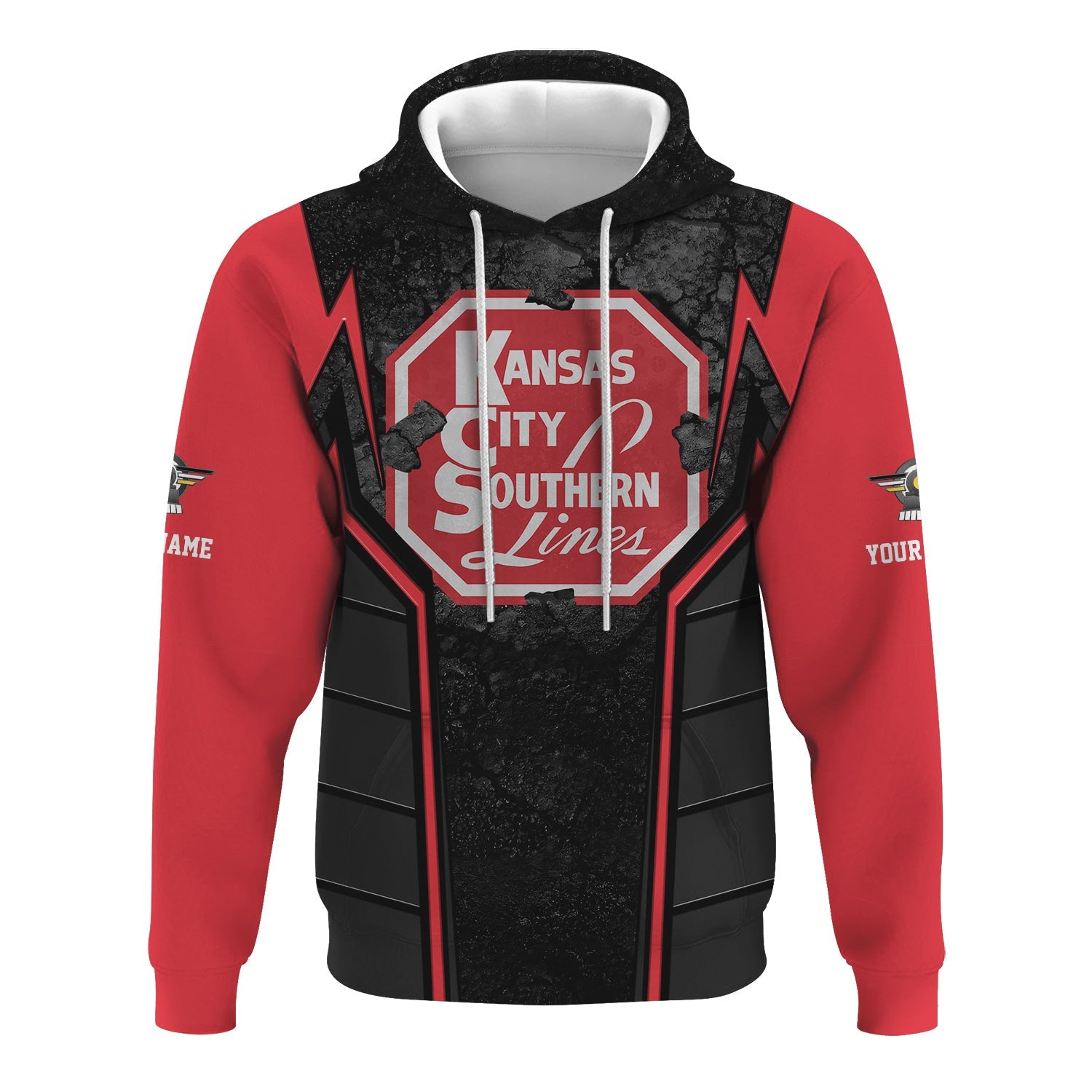 Railspirit Personalized Kansas City Southern Hoodie Cracked Metal Design Train Zip Up Hoodie for Rail Enthusiasts