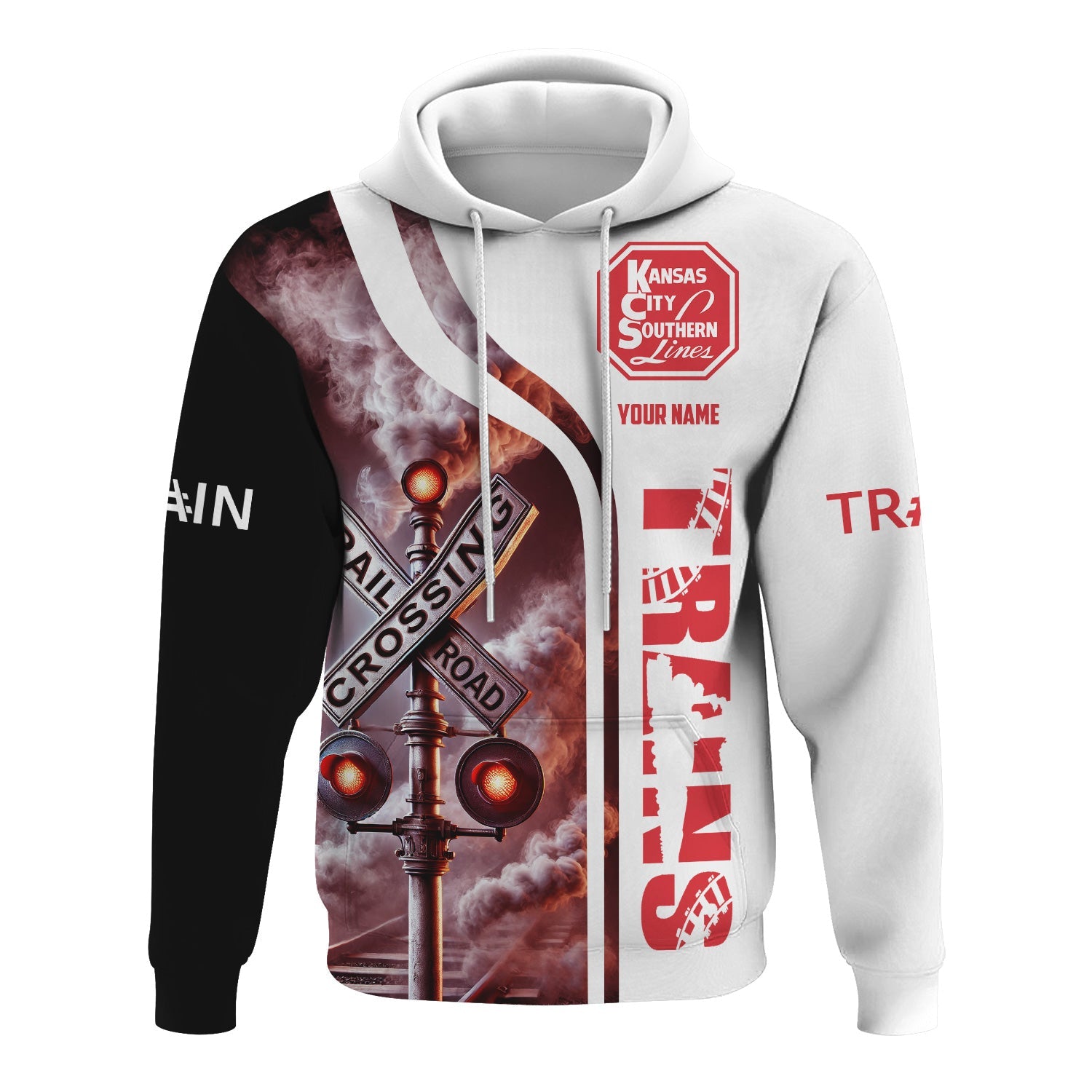 Railspirit Custom Name Kansas City Southern Hoodie Railroad Crossing Sign Printed Zip Hoodie