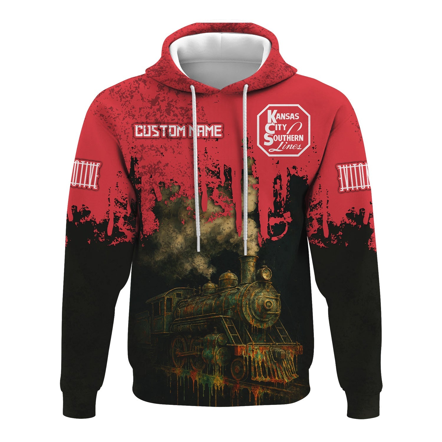 Railspirit Personalized Kansas City Southern Hoodie Vintage Train Art Style Zip Up Hoodie For Locomotive Fans