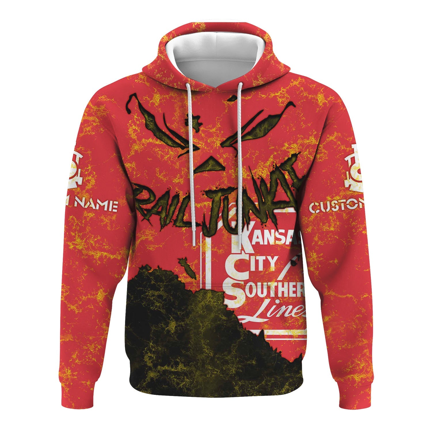 Railspirit Personalized Kansas City Southern Hoodie Torn Graphic Style Train Zip Up Hoodie For Rail Junkie