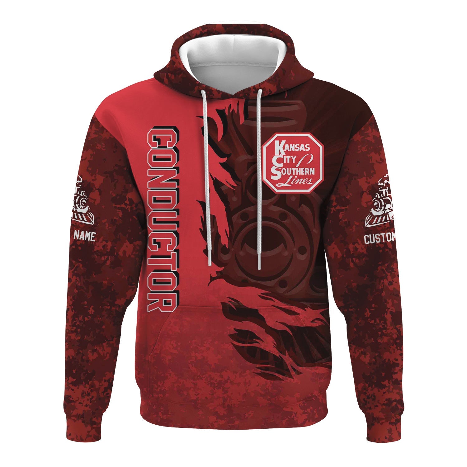 Railspirit Personalized Kansas City Southern Hoodie Blazing Style with Custom Position Train Zip Up Hoodie