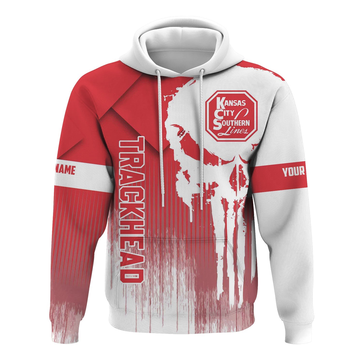 Railspirit Personalized Kansas City Southern Hoodie Skull Design with Custom Job Train Zip Up Hoodie for Trackhead Crew