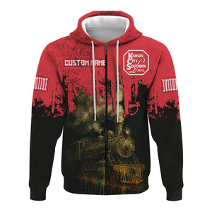 Railspirit Personalized Kansas City Southern Hoodie Vintage Train Art Style Zip Up Hoodie For Locomotive Fans