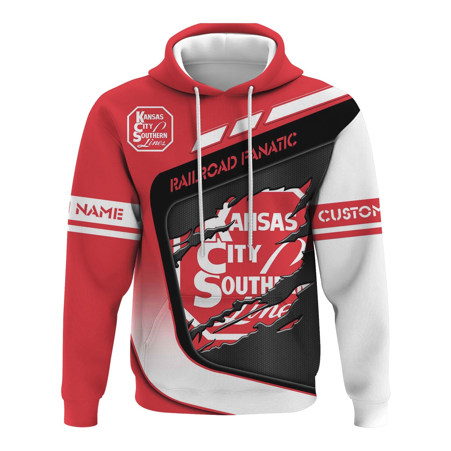 Railspirit Personalized Kansas City Southern Hoodie Ripped Texture Style Train Zip Up Hoodie For Railroad Fanatic